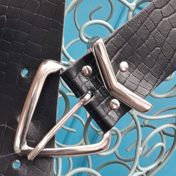 Genuine Leather Belt Alligator Embossed Goth Avant Garde Punk Triangle Brutalist - Picture 4 of 15